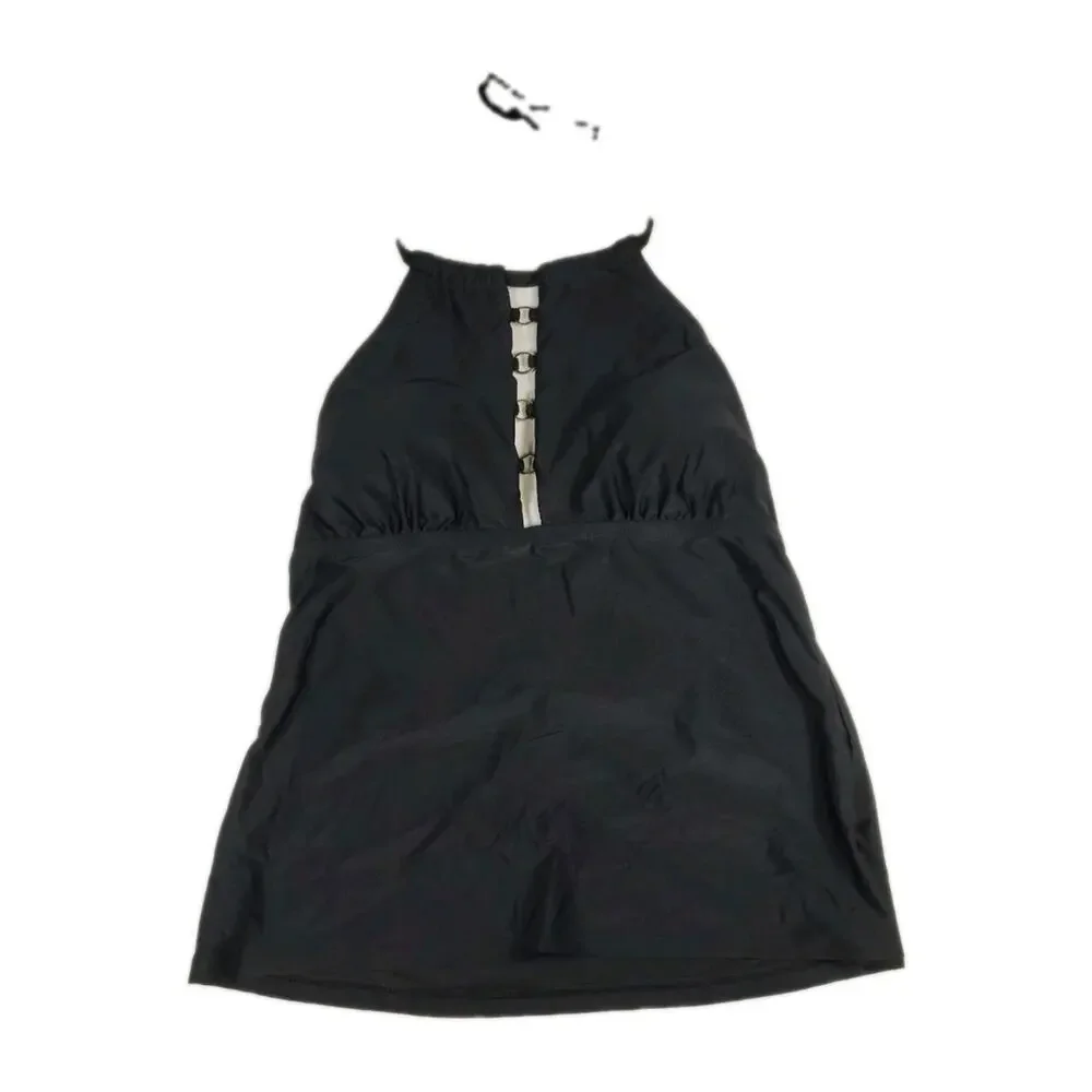 New MYNAH Black Halterkini Tankini Swim Top Women's Size M Tropic Picnic